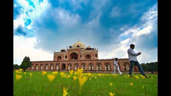 Clouds seen hovering over Humayun's Tomb on Sunday, August 2, 2026. (Sanchit Khanna/Hindustan Times)