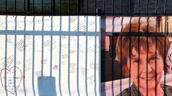A banner with a growing collection of well-wishes from supporters reads "bring her home" (not pictured) and shows a photo of Nancy Guthrie, the 84-year-old mother of U.S. journalist and television host Savannah Guthrie.