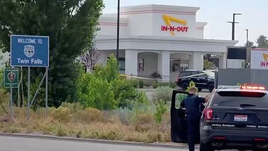 An emergency responder at the site of a fatal shooting incident in Twin Falls, Idaho August 1.(via REUTERS)