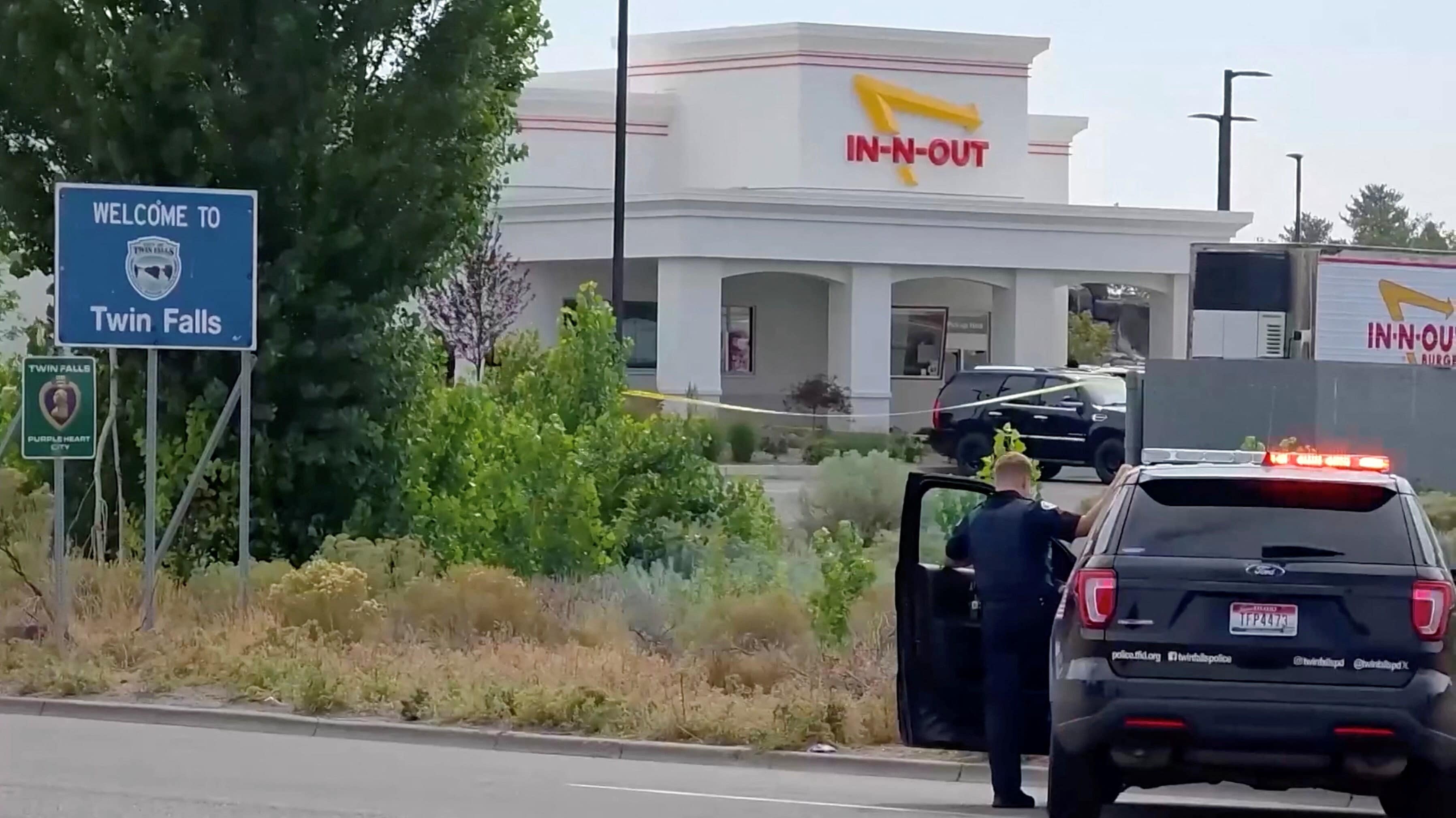 An emergency responder at the site of a fatal shooting incident in Twin Falls, Idaho, U.S., August 1, 2026, in this still image obtained from a video. (REUTERS)