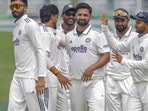 Auqib Nabi celebrate a wicket during the unofficial Test series between India A and Sri Lanka A in Sri Lanka. (SLC/PTI) Auqib Nabi celebrate a wicket during the unofficial Test series between India A and Sri Lanka A in Sri Lanka. (SLC/PTI)