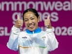 Mirabai Chanu reacts after winning the gold medal at Commonwealth Games in Glasgow. (PTI)