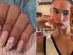 (L-R) Khushi Kapoor and Dua Lipa flaunt polka dot nails(Instagram)