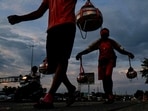 Gram it: As the season of Saawan continues, here's how Kanwar Yatris were spotted carrying water from river Ganga alongside National Highway 48, in Gurugram. Several kanwariyas have been returning to the NCR, and offering holy water to Lord Shiva during monsoon. 