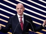Gianni Infantino speaks during the event.