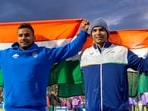Neeraj Chopra and Yashvir Singh after the men's javelin throw final at the Commonwealth Games 2026.(PTI)