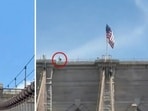 Naked man jumps from Brooklyn Bridge after affixing multiple flags, miraculously survives(@m_alejandr07/X)