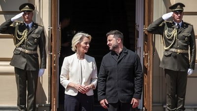 The signing ceremony on July 15th marked the launch of a new deal that will provide €10bn ($11.5bn) for joint production of drones and long-range missiles. (REUTERS) The signing ceremony on July 15th marked the launch of a new deal that will provide €10bn ($11.5bn) for joint production of drones and long-range missiles. (REUTERS)