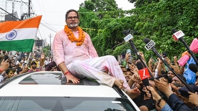 Jan Suraaj Party (JSP) founder Prashant Kishor during a victory march as the Bankipur assembly bypoll results came in, in Patna on Monday. (Rahul Sharma/ANI Photo) Jan Suraaj Party (JSP) founder Prashant Kishor during a victory march as the Bankipur assembly bypoll results came in, in Patna on Monday. (Rahul Sharma/ANI Photo)