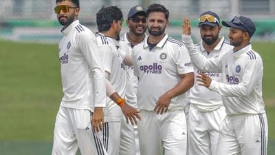 Auqib Nabi celebrate a wicket during the unofficial Test series between India A and Sri Lanka A in Sri Lanka. (SLC/PTI)