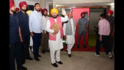 Chief minister Bhagwant Mann on the first day of monsoon session in Chandigarh on Monday. (Ravi Kumar/HT) Chief minister Bhagwant Mann on the first day of monsoon session in Chandigarh on Monday. (Ravi Kumar/HT)
