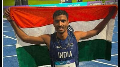 Gulveer Singh celebrates his podium finish at Glasgow. (FILE PHOTO) Gulveer Singh celebrates his podium finish at Glasgow. (FILE PHOTO)