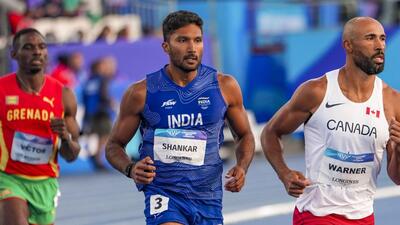 India's Tejaswin Shankar competes in the men's decathlon 1,500m race at the Commonwealth Games in Glasgow. (PTI) India's Tejaswin Shankar competes in the men's decathlon 1,500m race at the Commonwealth Games in Glasgow. (PTI)