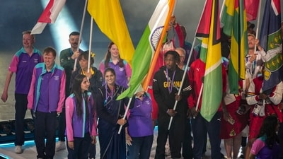 Indian boxer Jaismine Lamboria and other athletes during the closing ceremony of the 23rd Commonwealth Games (CWG), at OVO Hydro (PTI) Indian boxer Jaismine Lamboria and other athletes during the closing ceremony of the 23rd Commonwealth Games (CWG), at OVO Hydro (PTI)
