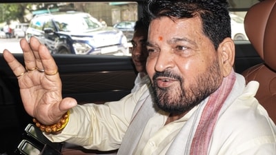 Former BJP MP Brij Bhushan Singh arrives to appear in rouse avenue court for the women sexual harassment case filed by women wrestlers, in New Delhi, Monday, Aug. 3, 2026. Delhi court acquits ex-BJP MP Brij Bhushan Sharan Singh in sexual harassment case filed by women wrestlers. (PTI)
