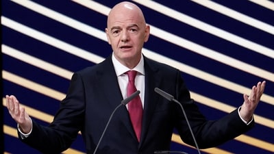 Gianni Infantino speaks during the event. (REUTERS)