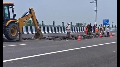 The damage resurfaced near a previously repaired 20-metre stretch, prompting NHAI to repair the entire 250-metre approach section to prevent further failures. (Sourced)