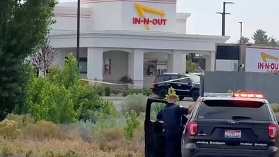 An emergency responder at the site of a fatal shooting incident in Twin Falls, Idaho, U.S., August 1, 2026, in this still image obtained from a video. (ABC AFFILIATE KIVI/Handout via REUTERS) (via REUTERS)