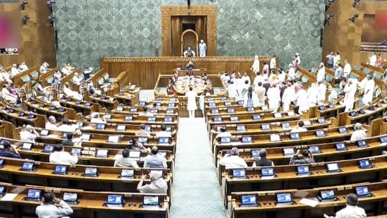 Lok Sabha Speaker Om Birla conducts the proceedings of the House during the Monsoon Session of Parliament, in New Delhi on Friday.(Sansad TV)