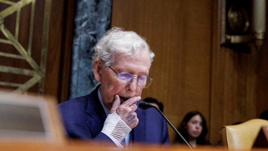 Senator Mitch McConnell speaks during a hearing on Capitol Hill in Washington, DC on May 19, 2026.