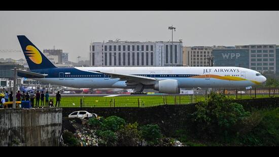 Mumbai, India. Aug 03, 2026 - A Boeing 777-300ER of Jet Airways departed from Chhatrapati Shivaji Maharaj International Airport, Mumbai, for Tel Aviv, Israel, on Aug 03, more than seven years after the airline grounded its fleet. The Boeing 777 is among three wide-body aircraft being sold to Malta-based Ace Aviation, a subsidiary of Israel’s Challenge Group, which operates cargo airlines. Mumbai, India. Aug 03, 2026. (Photo by Raju Shinde/HT Photo) (Raju Shinde)