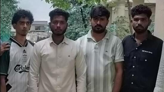 Pratik Shinde (left, in white t-shirt) and his accomplices were arrested on Monday