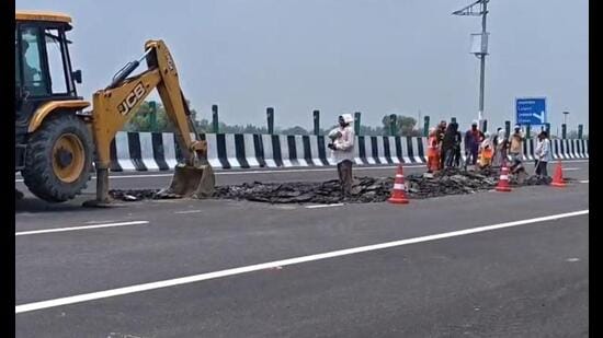 The damage resurfaced near a previously repaired 20-metre stretch, prompting NHAI to repair the entire 250-metre approach section to prevent further failures. (Sourced)