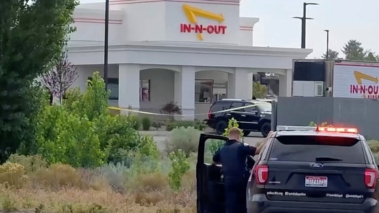 An emergency responder at the site of a fatal shooting incident in Twin Falls, Idaho, U.S., August 1, 2026, in this still image obtained from a video. (ABC AFFILIATE KIVI/Handout via REUTERS)
