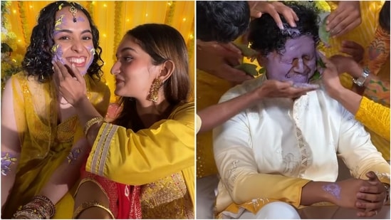 Couple drives social media attention after swapping traditional yellow for purple haldi.