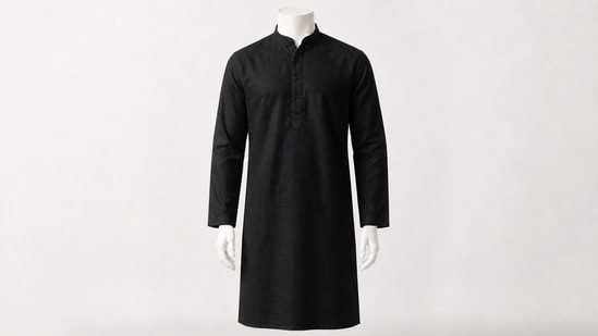 A black kurta acts as a versatile base for occasion styling,