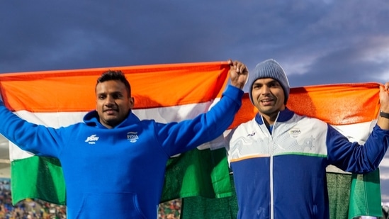 Neeraj Chopra and Yashvir Singh after the men's javelin throw final at the Commonwealth Games 2026.