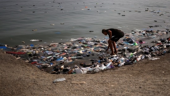 Shoes are among the items in the water following crossings of migrants from Morocco into Ceuta.