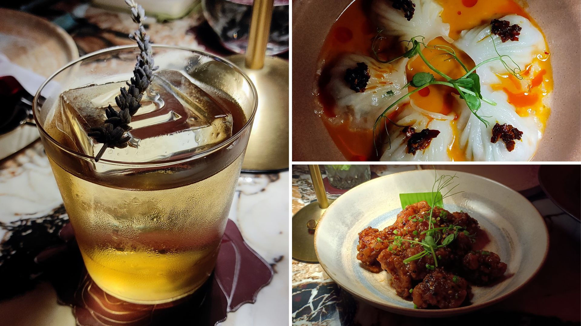 Clockwise from right: Someone else tonight, prawn hargao in dandan sauce, and firecracker chicken at TUA, Kolkata.