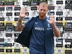 England's Ben Stokes waves to the crowd during the post match presentation ceremony