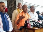 Chief minister Yogi Adityanath addressing reporters before the start of the Monsoon session of the Uttar Pradesh legislature, in Lucknow on Monday. (ANI PHOTO)