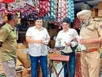 Food safety officials during the drive in Ludhiana on Monday. (HT Photo)