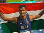 Gulveer Singh celebrates his podium finish at Glasgow. (FILE PHOTO)
