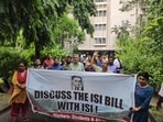 Faculty members, students and non-teaching staff held a protest march at ISI headquarters in Kolkata on Monday. Faculty members, students and non-teaching staff held a protest march at ISI headquarters in Kolkata on Monday.