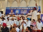 Punjab Pradesh Congress Committee chief Amarinder Singh Raja Warring addressing party workers in Bathinda on Monday. (HT photo)