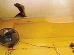 The dilapidated condition of a classroom at a government school in Ludhiana on Monday. (HT Photo)