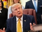 US President Donald Trump speaks during an executive order signing ceremony in the Oval Office of the White House in Washington, DC, on Monday. (Bloomberg)(File Photo)