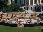 Construction continues on the White House helipad on the South Lawn, July 30, 2026, in Washington.(AP Photo/Manuel Balce Ceneta)