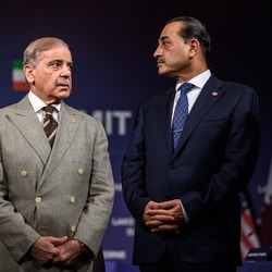 The US defence expert said that the choice of negotiators has negatively impacted the US.  (In picture: Pakistan's Prime Minister Muhammad Shehbaz Sharif (L) with Pakistan's Chief of Army Staff Field Marshal Asim Munir0