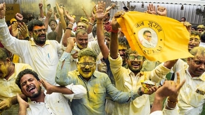 Jan Suraaj Party supporters celebrate after party Prashant Kishor's victory on Monday. (ANI)