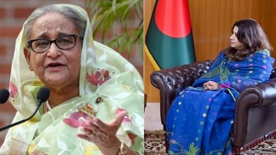 শেখ হাসিনার ভার্চুয়াল সাংবাদিক বৈঠক নিয়ে ভারতকে একপ্রকার 'সতর্কবার্তা' দিল বাংলাদেশ। (ফাইল ছবি, সৌজন্যে রয়টার্স এবং বাংলাদেশ বিদেশ মন্ত্রক/এএনআই) শেখ হাসিনার ভার্চুয়াল সাংবাদিক বৈঠক নিয়ে ভারতকে একপ্রকার 'সতর্কবার্তা' দিল বাংলাদেশ। (ফাইল ছবি, সৌজন্যে রয়টার্স এবং বাংলাদেশ বিদেশ মন্ত্রক/এএনআই)