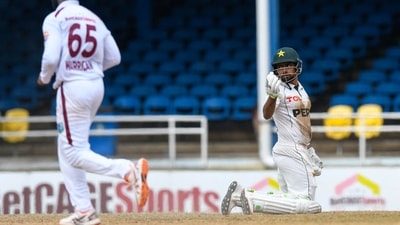 Babar Azam after being run-out on 88 vs West Indies. (AFP) Babar Azam after being run-out on 88 vs West Indies. (AFP)