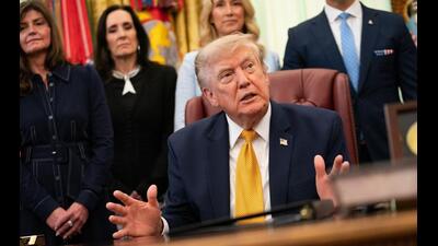 US President Donald Trump speaks during an executive order signing ceremony in the Oval Office of the White House in Washington, DC, on Monday. (Bloomberg) US President Donald Trump speaks during an executive order signing ceremony in the Oval Office of the White House in Washington, DC, on Monday. (Bloomberg)