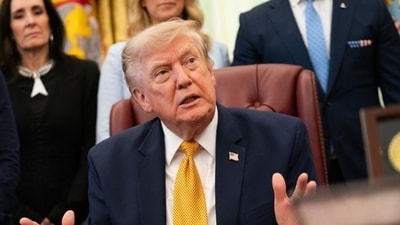 US President Donald Trump speaks during an executive order signing ceremony in the Oval Office of the White House in Washington, DC, on Monday. (Bloomberg) (File Photo)