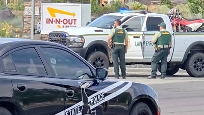 Emergency responders at the site of a fatal shooting incident in Twin Falls, Idaho, U.S., August 1, 2026, in this still image obtained from a video. (ABC AFFILIATE KIVI/Handout via REUTERS) (via REUTERS)