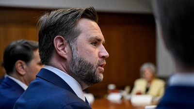 U.S. Vice President JD Vance speaks during a cabinet meeting at Camp David in Thurmont, Maryland, U.S., July 31, 2026. (REUTERS)